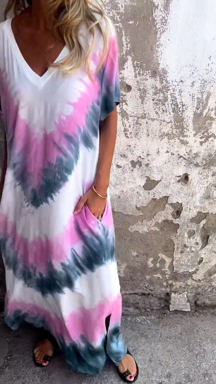 Roze / S Caelia | Elegante Tie-dye lange jurk Mykozo