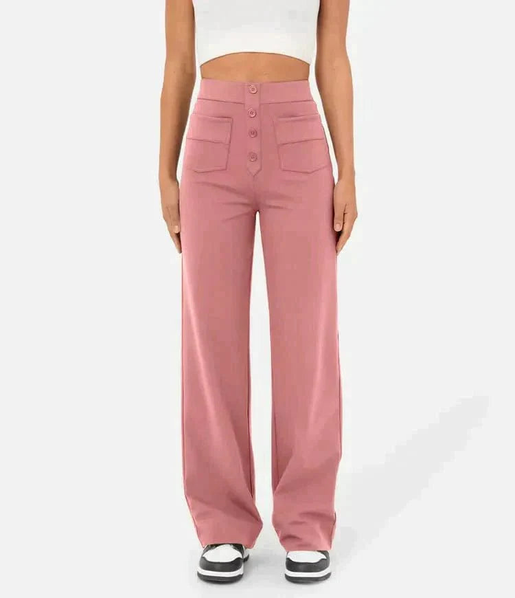 Roze / S IVY - High-Waisted Elastische Casual Broek Mykozo