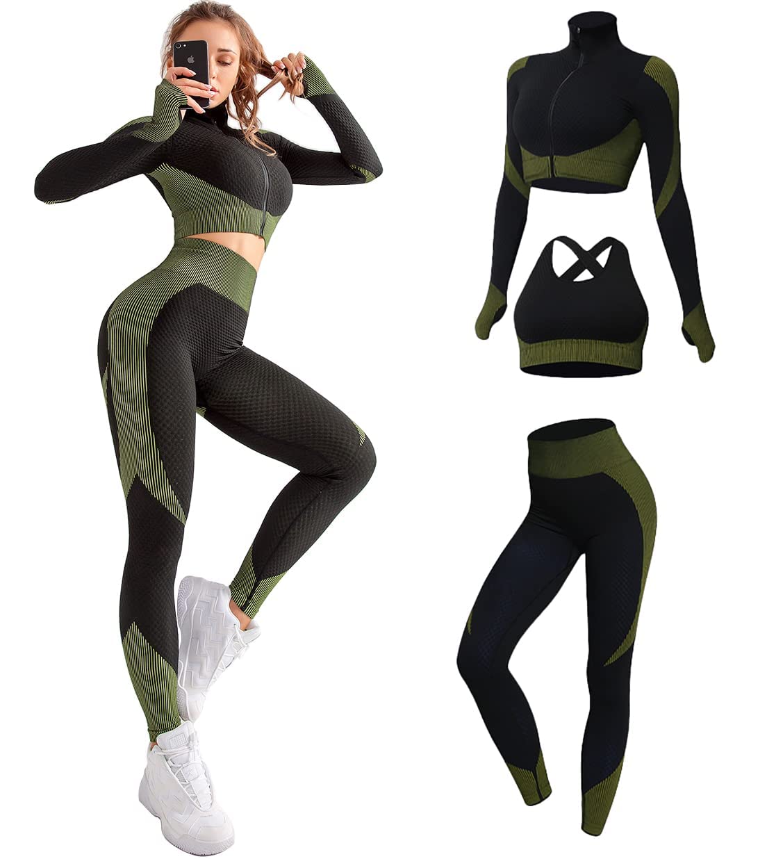 Sportset Green / S Serena - Naadloze Actieve Sportset (3-delig) Mykozo