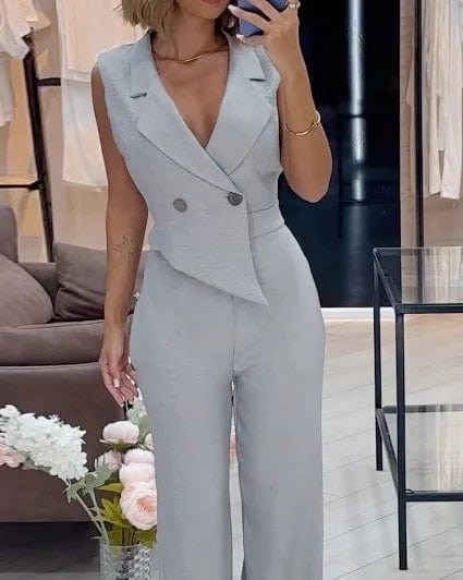 Vera - Jumpsuit met reverskraag in effen kleur Mykozo