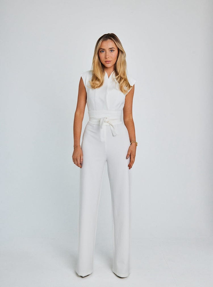 WIT / S GlamLux™ - MOUWLOZE JUMPSUIT MET WIJDE PIJPEN Mykozo