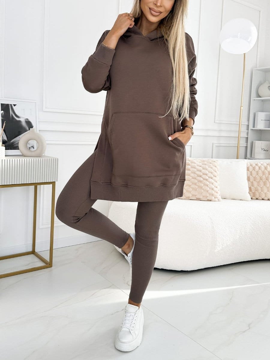 Koffie / S Nivienne | Elegante hoodie en legging set Mykozo