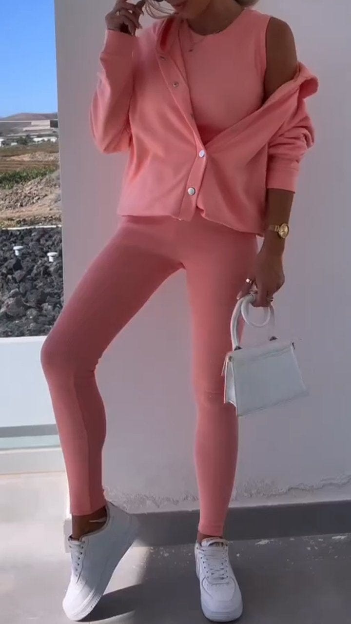 Roze / S Pien | Elegante Vest met Capuchon Sweatshirt Set Mykozo