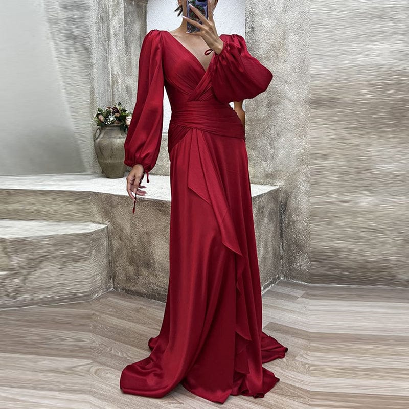 Dresses Rood / S Rosalinda | Elegante Maxi-jurk met ruches Mykozo