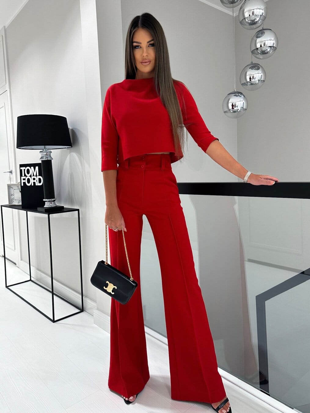 Rood / S RoseLina | Elegante O Hals Top en Broek Set Mykozo