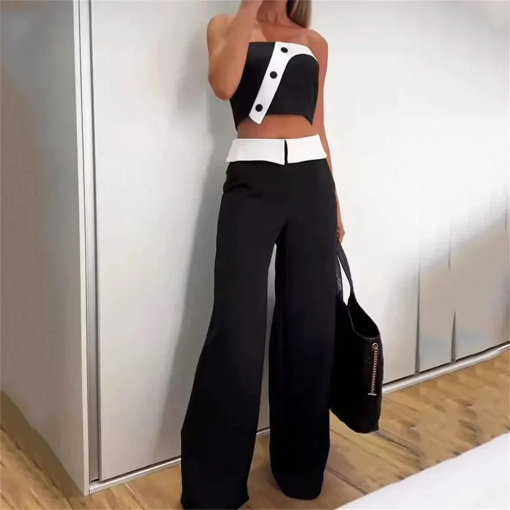 Sam - Crop Top & Wijde Broek met Hoge Taille set Mykozo