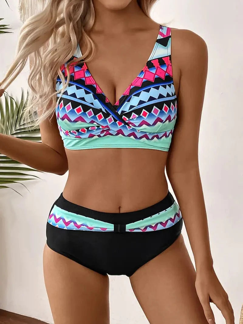 542 Stijl 4 / S Stefanie® | Modieuze en chique bikini met willekeurige print en V-hals Mykozo