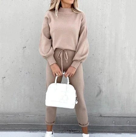 Khaki / S Stelle | Elegante lange mouwen Pullover Set Mykozo