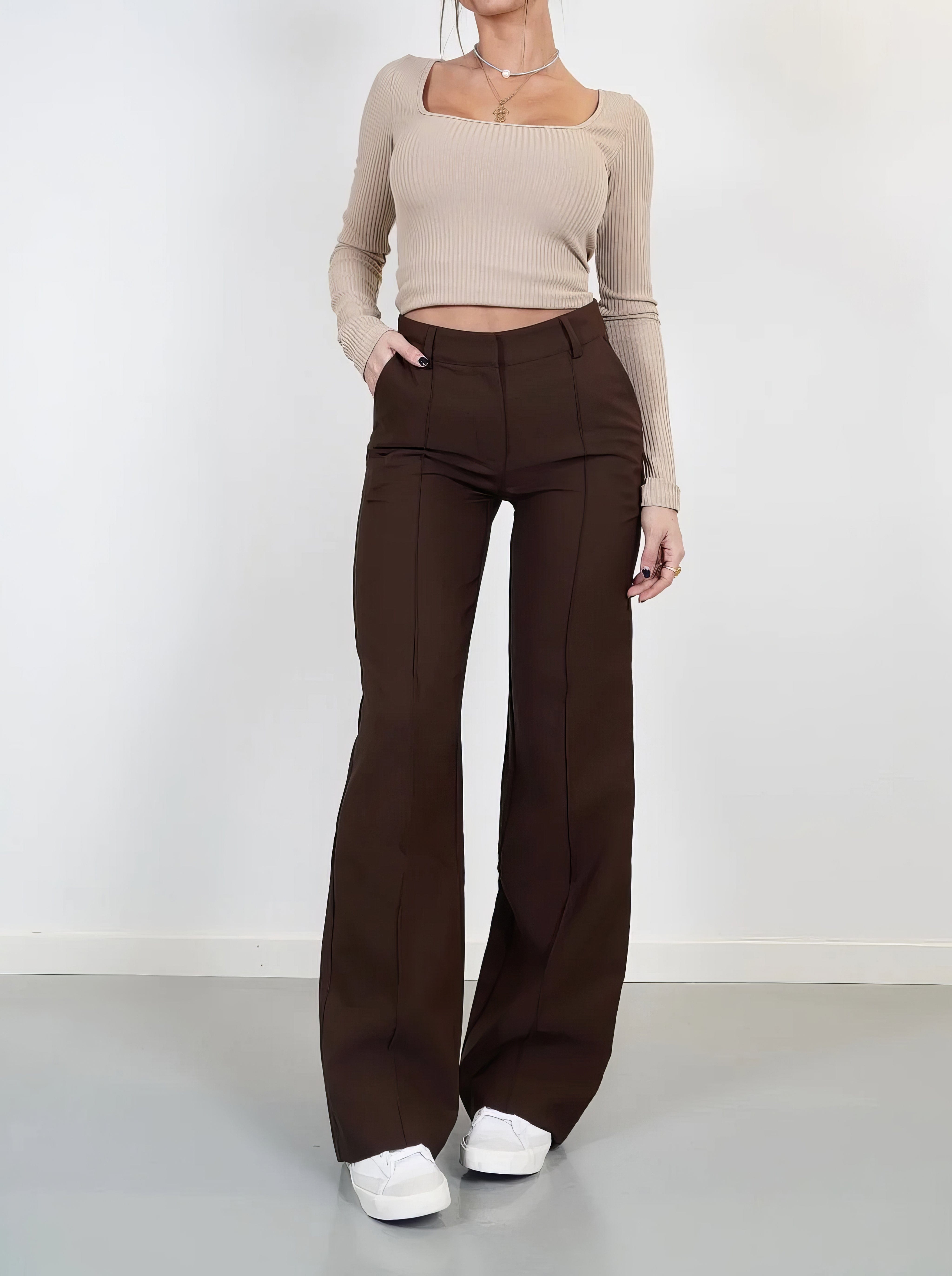 Bruin / XS Suzanne | Elegante Comfortabele wijde broek Mykozo