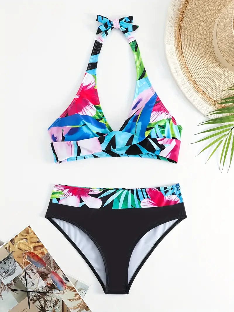 691 Tanya® | Stijlvolle halter kruis bikini met willekeurige print Mykozo