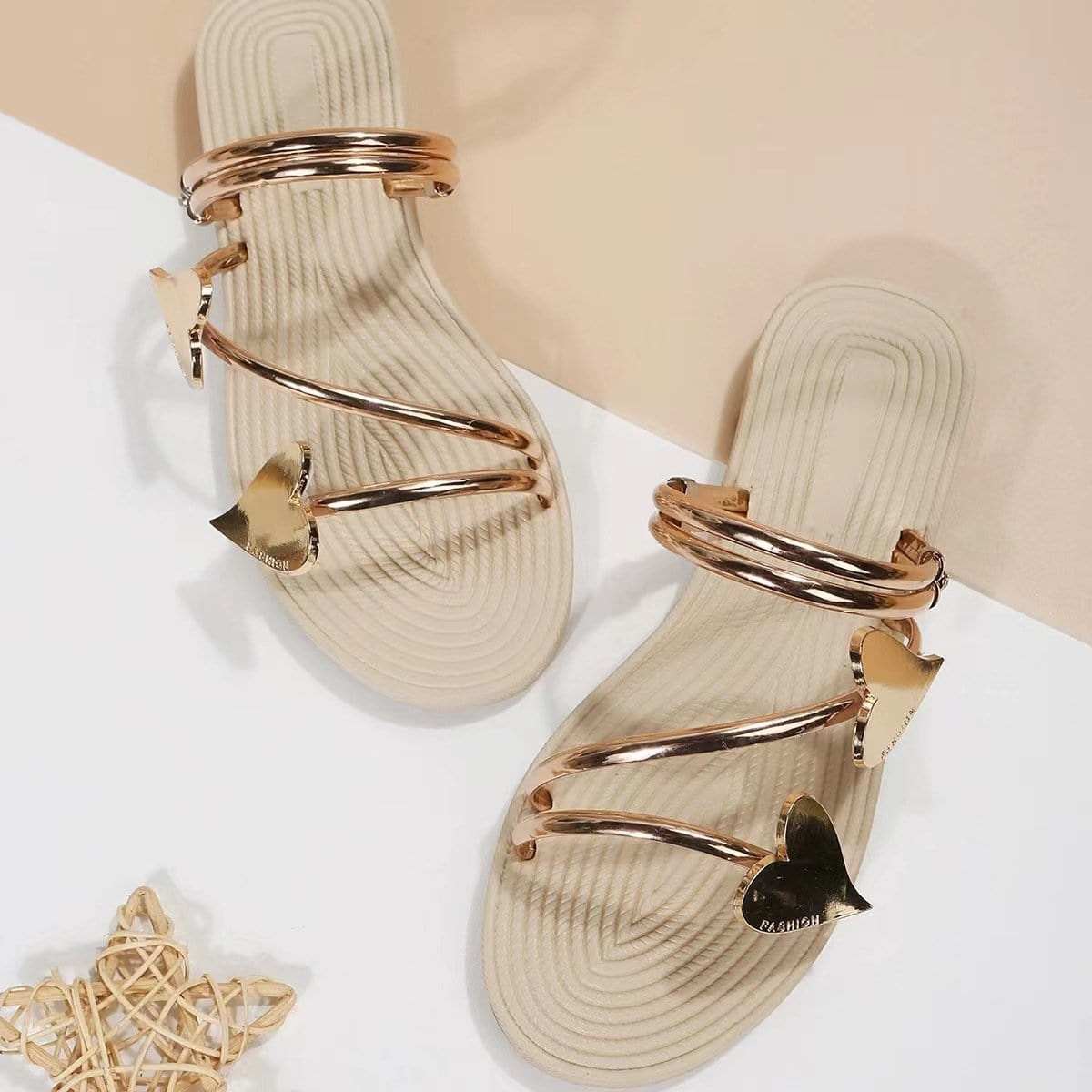 Goud / 35 Vianne | Comfy Hartvormige zomer slippers Mykozo