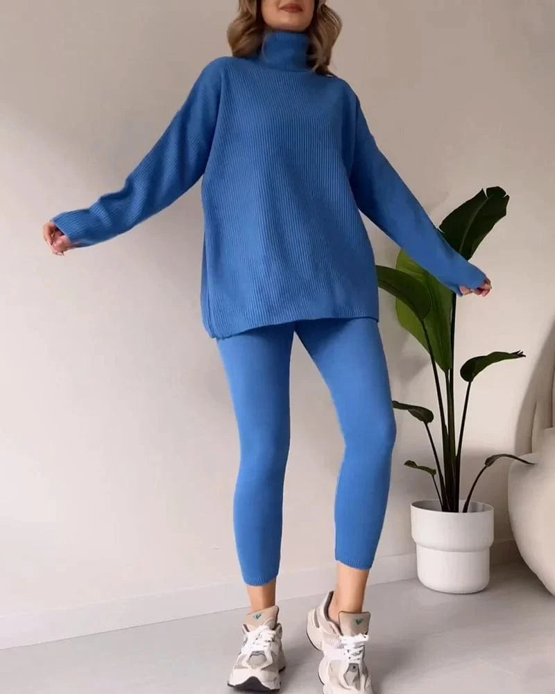 Blauw / S Viola | Comfy tweedelige top en smalle broek Mykozo