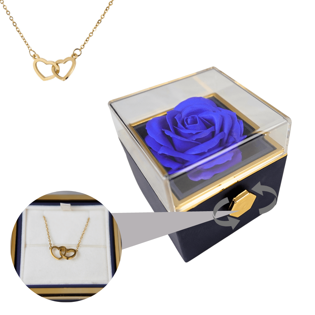 Fashion Koningsblauw / Goud Viola | Elegante Eeuwige roos met ketting Mykozo