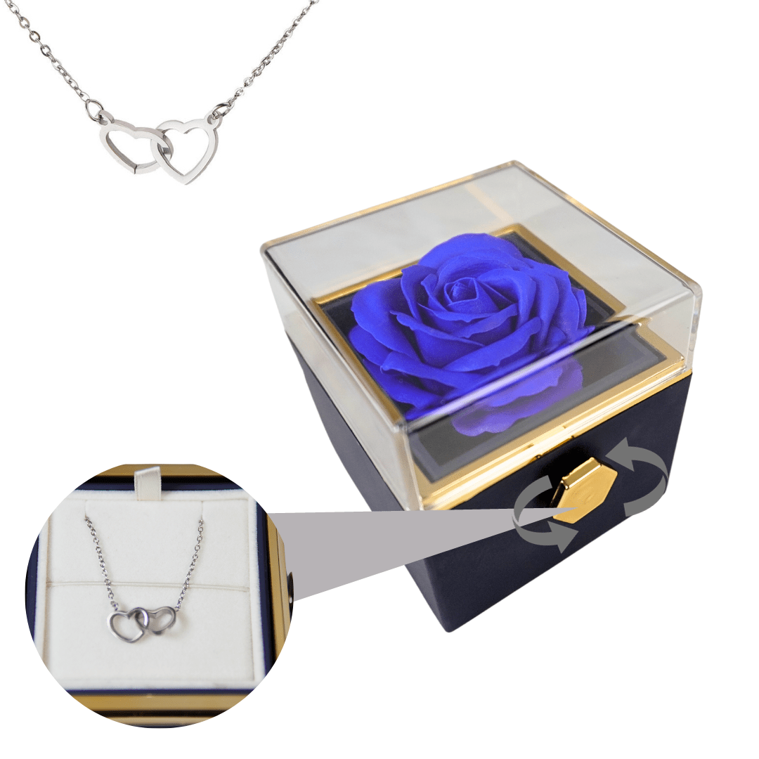 Fashion Koningsblauw / Zilver Viola | Elegante Eeuwige roos met ketting Mykozo