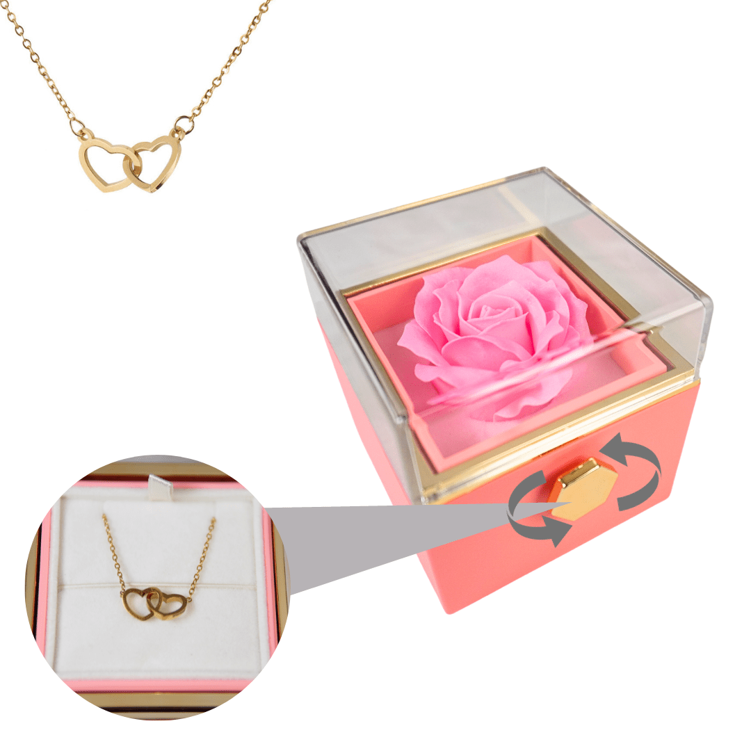 Fashion Roze / Goud Viola | Elegante Eeuwige roos met ketting Mykozo