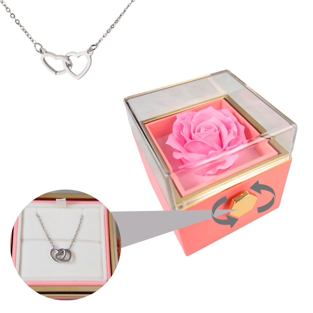 Fashion Roze / Zilver Viola | Elegante Eeuwige roos met ketting Mykozo