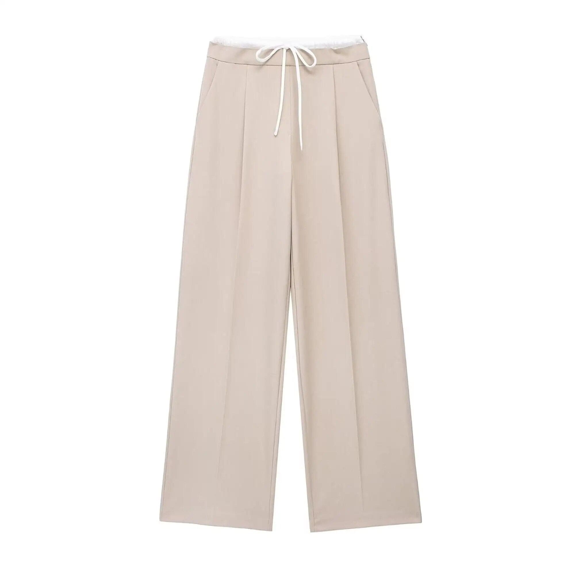 Beige / XS ZAYALA™ - Dames Waistband Pantalon Met Touwtjes Mykozo