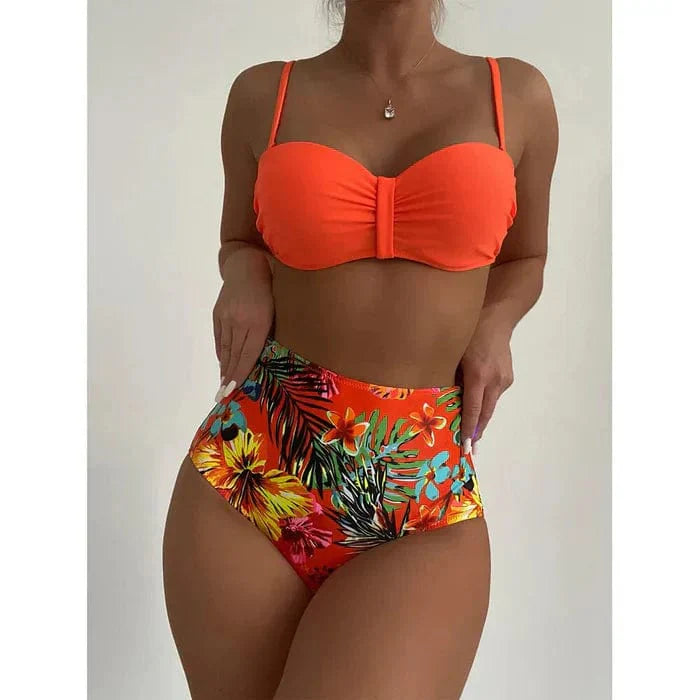 988 Oranje / S Zoë® | Chique bikini met hoge taille en bloemmotief Mykozo