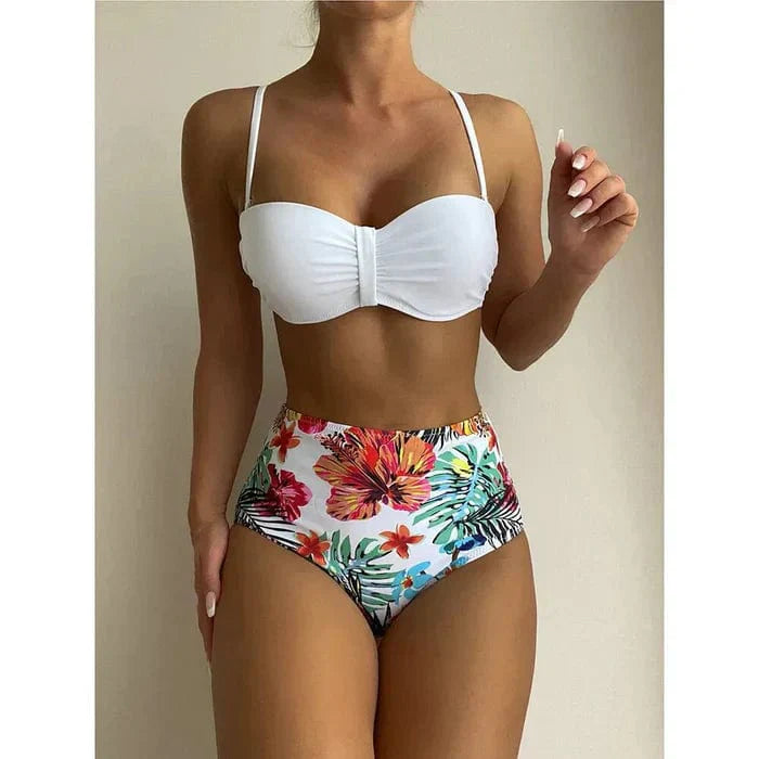 988 Wit / S Zoë® | Chique bikini met hoge taille en bloemmotief Mykozo