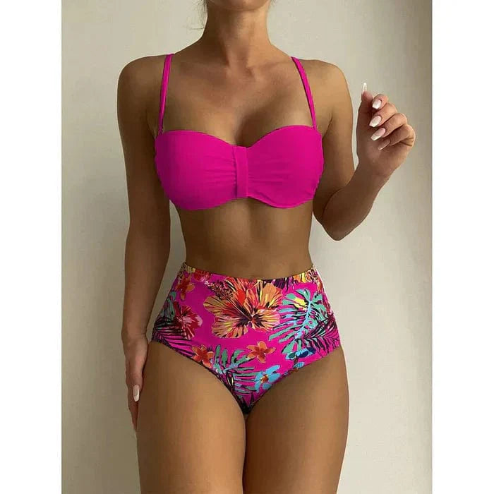 988 Roze / S Zoë® | Chique bikini met hoge taille en bloemmotief Mykozo