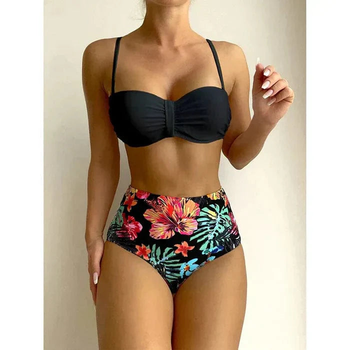 988 Zwart / S Zoë® | Chique bikini met hoge taille en bloemmotief Mykozo